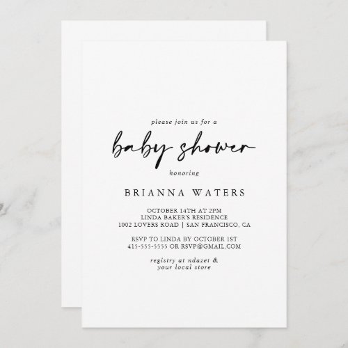 Calligraphy Modern Elegant Baby Shower  Invitation