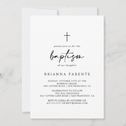 Calligraphy Modern Elegant Baptism  Invitation