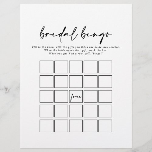 Calligraphy Modern Elegant Bridal Bingo Game