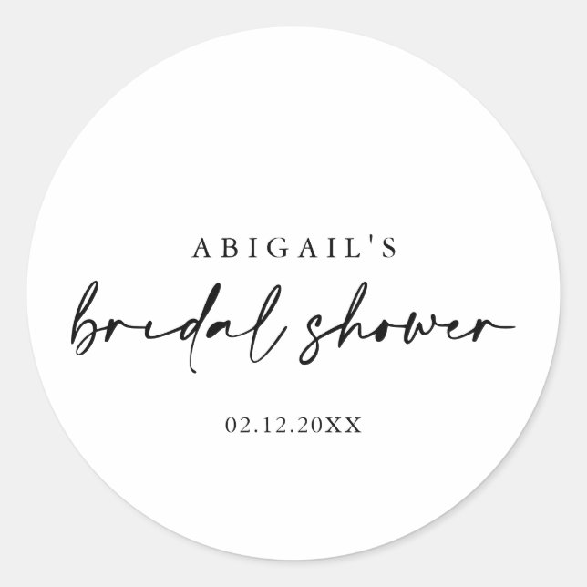 Calligraphy Modern Elegant Bridal Shower Favor   Classic Round Sticker (Front)