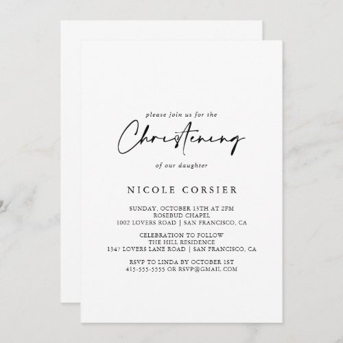 Calligraphy Modern Elegant Christening  Invitation