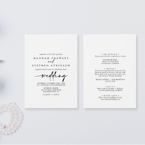 Calligraphy Modern Elegant Front  Back Wedding  Invitation