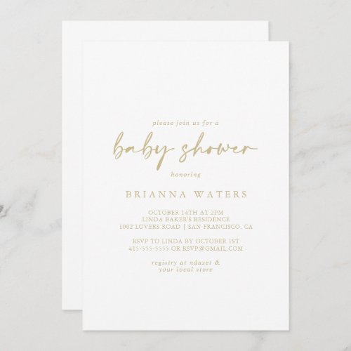 Calligraphy Modern Elegant Gold Baby Shower  Invitation