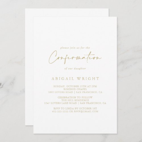 Calligraphy Modern Elegant Gold Confirmation   Invitation