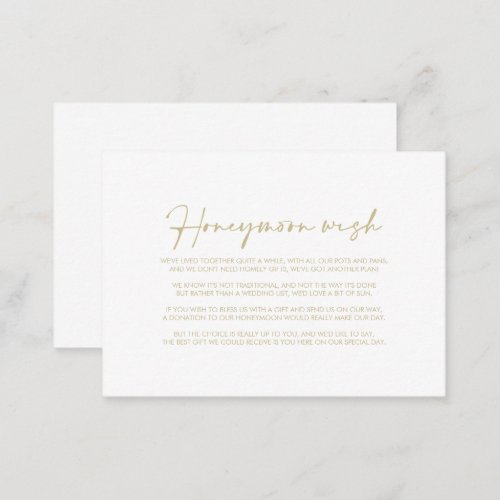 Calligraphy Modern Elegant Gold Honeymoon Wish  Enclosure Card