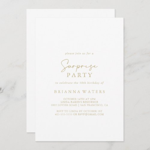 Calligraphy Modern Elegant Gold Surprise Party  Invitation