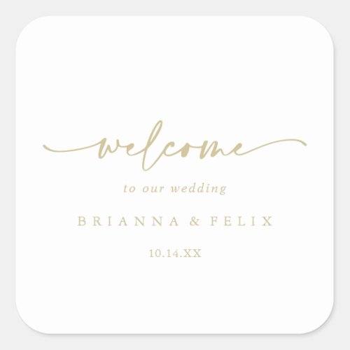 Calligraphy Modern Elegant Gold Wedding Welcome   Square Sticker