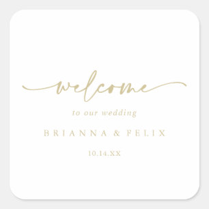 Calligraphy Modern Elegant Gold Wedding Welcome Square Sticker