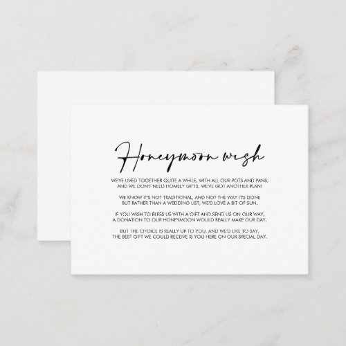Calligraphy Modern Elegant Honeymoon Wish Enclosure Card