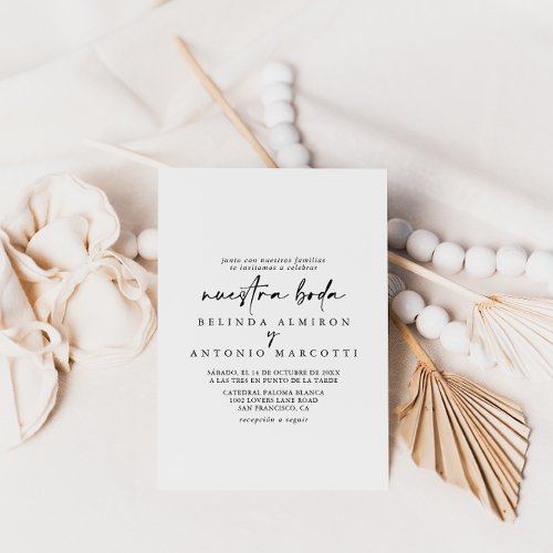 Calligraphy Modern Elegant Nuestra Boda Wedding  Invitation