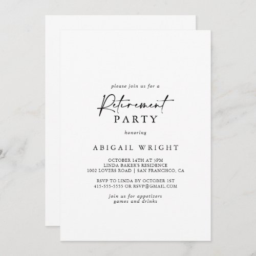 Calligraphy Modern Elegant Retirement Party  Invitation