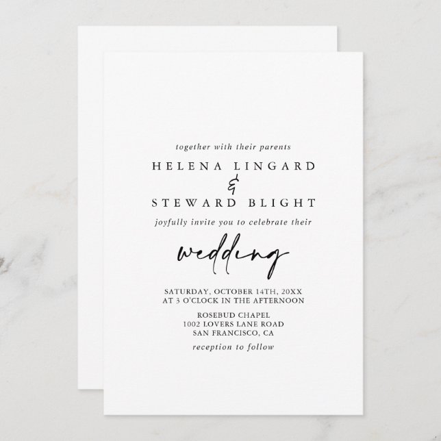 Calligraphy Modern Elegant Wedding   Invitation (Front/Back)