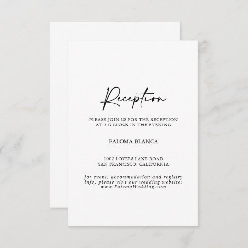 Calligraphy Modern Elegant Wedding Reception   Enclosure Card