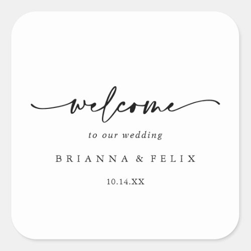 Calligraphy Modern Elegant Wedding Welcome   Square Sticker