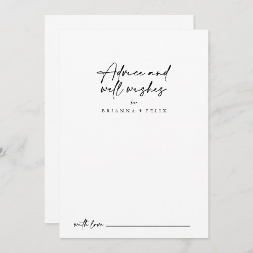 Calligraphy Modern Elegant Wedding Well Wishes  Advice Card