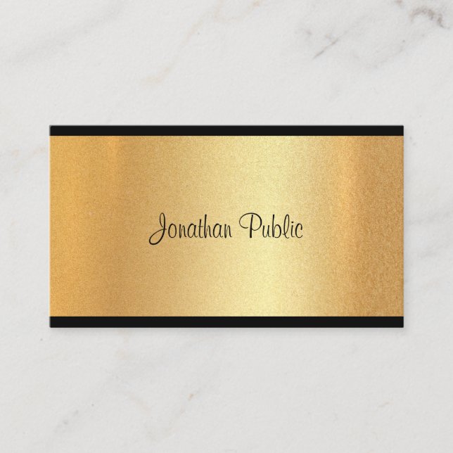 Calligraphy Modern Faux Gold Hand Script Text Cool Business Card (Front)