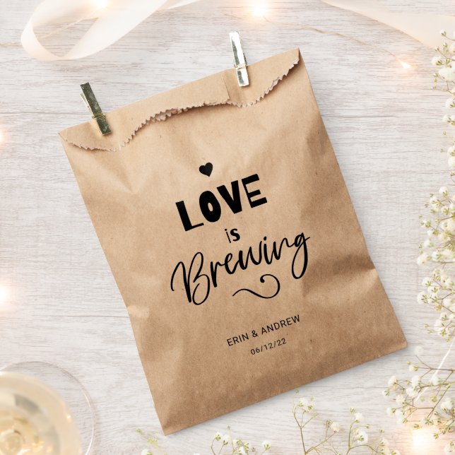 Calligraphy Modern Love is Brewing Wedding Favor Bag (Clipped)