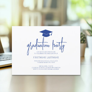 Calligraphy Modern Minimal Graduation Navy Invitation