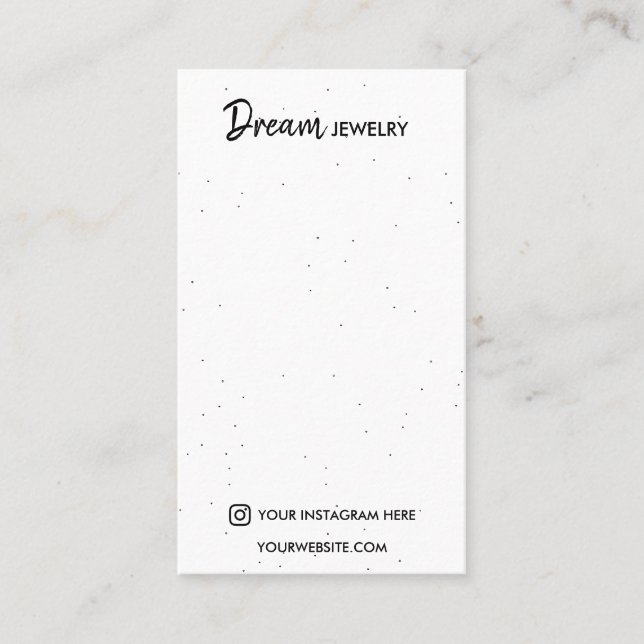 Calligraphy Modern Polka Dot Jewelry Display  Business Card (Front)