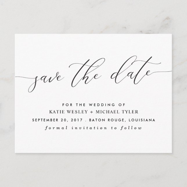 Calligraphy Modern Save the Date Announcement Postcard (Front)