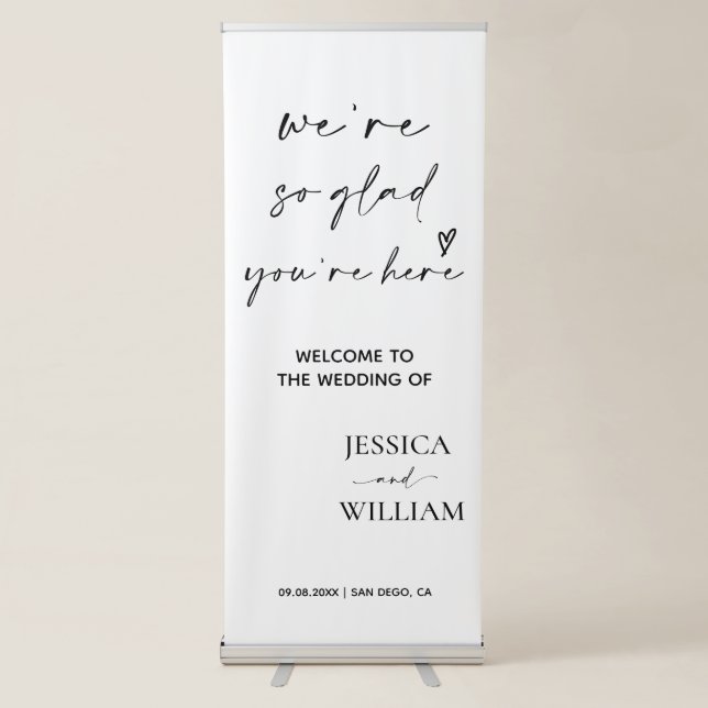 Calligraphy Modern Simple Chic Wedding Welcome Retractable Banner (Front)