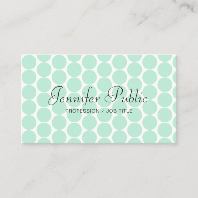 Calligraphy Modern Template Elegant Mint Green Bus Business Card (Front)