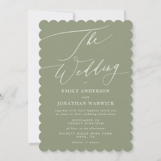 Calligraphy Modern White and Sage Simple Wedding Invitation