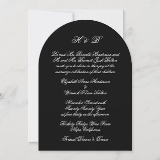 Calligraphy Monogram Black Formal Arch Wedding Invitation