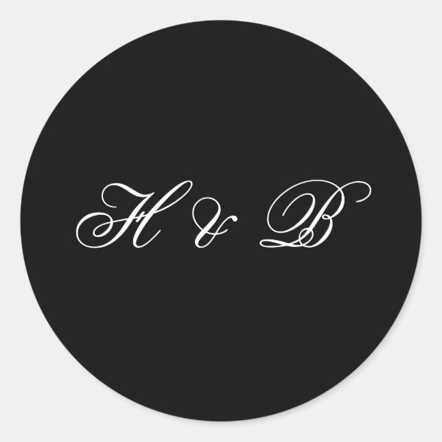 Calligraphy Monogram Black & White Classic Wedding Classic Round Sticker (Front)