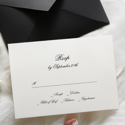 Calligraphy Monogram Black  White Classic Wedding RSVP Card