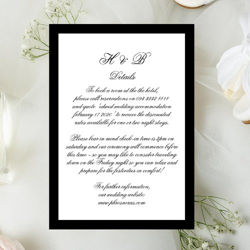 Calligraphy Monogram Black  White Formal Details RSVP Card