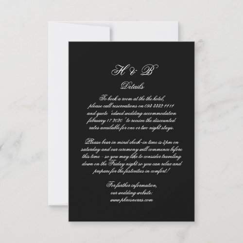 Calligraphy Monogram Black  White Formal Details RSVP Card