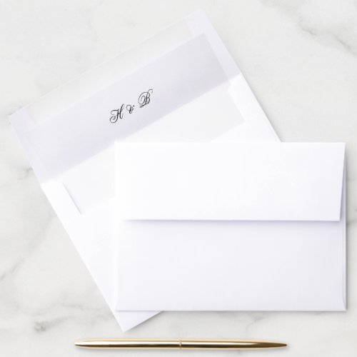 Calligraphy Monogram Black  White Formal Wedding Envelope Liner
