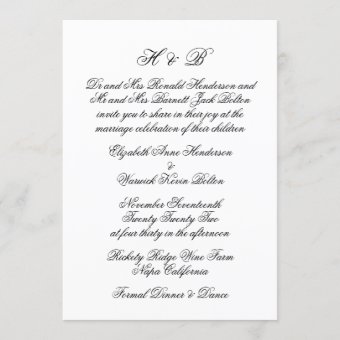 Calligraphy Monogram Black & White Formal Wedding Invitation | Zazzle