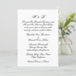 Calligraphy Monogram Black & White Formal Wedding Invitation | Zazzle