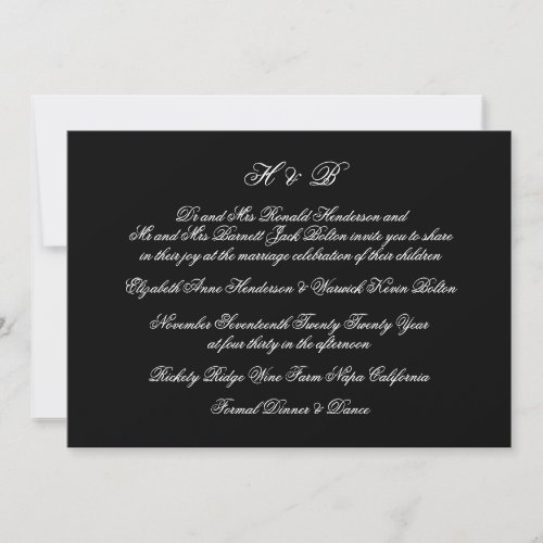 Calligraphy Monogram Black  White Formal Wedding Invitation