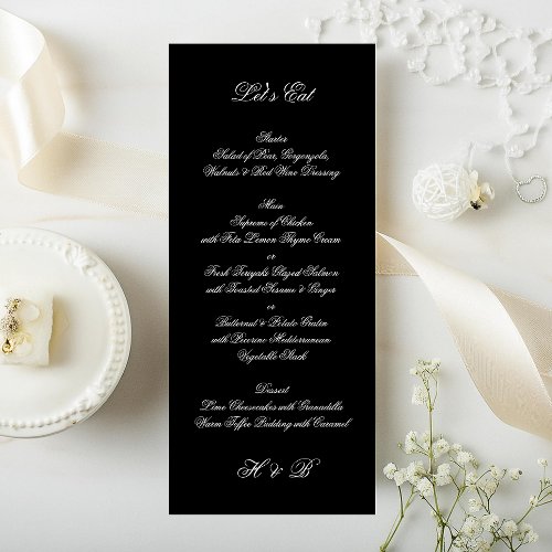 Calligraphy Monogram Black  White Formal Wedding Menu