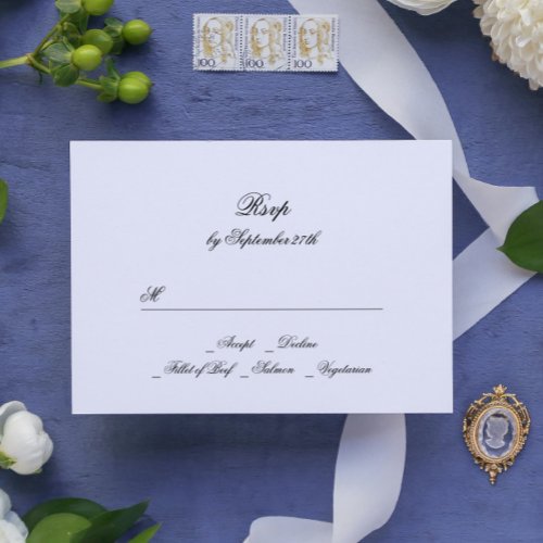 Calligraphy Monogram Black  White Formal Wedding RSVP Card