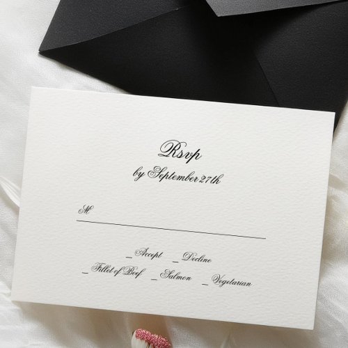 Calligraphy Monogram Black  White Formal Wedding RSVP Card