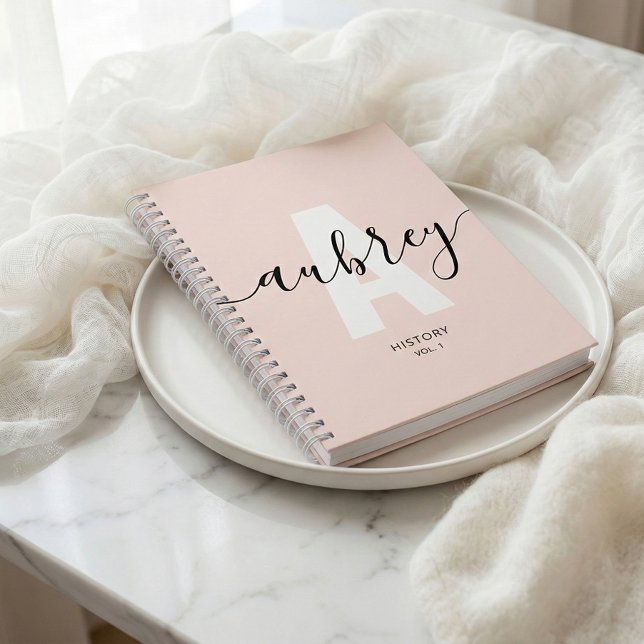 Calligraphy Monogram Girly Blush Pink Notebook (Creator Uploaded)