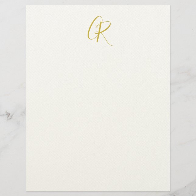 Calligraphy Monogram Gold Color Plain Modern Letterhead (Front)