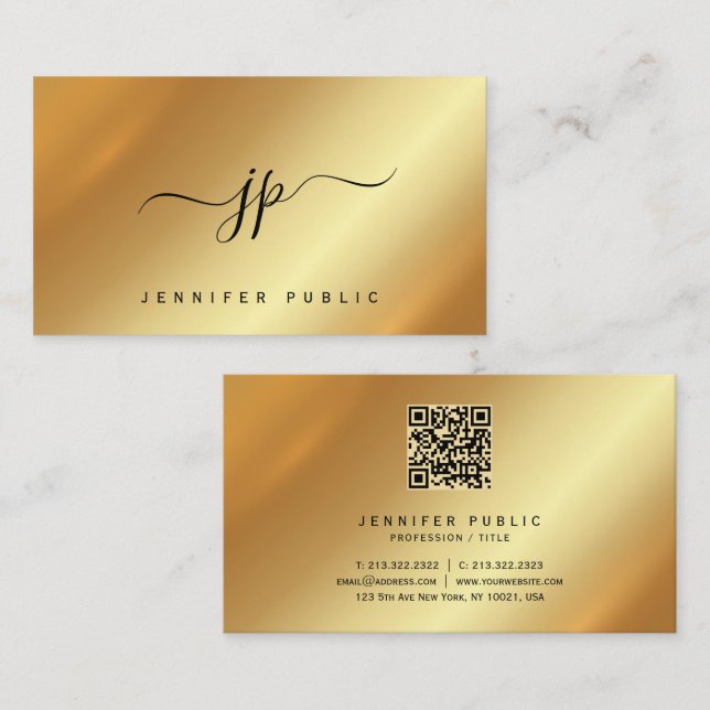 Calligraphy Monogram Gold Premium Silk Luxury Business Card (Front/Back)