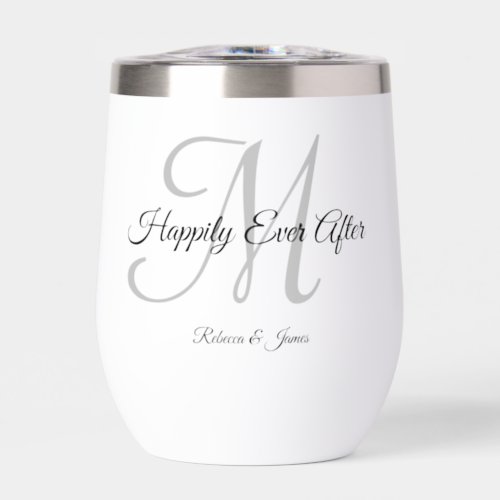 Calligraphy Monogram Happily Ever After Party Thermal Wine Tumbler