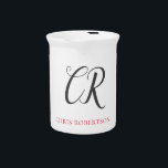 Calligraphy Monogram Name Black Grey Custom Gift Beverage Pitcher<br><div class="desc">It will immediately attract attention with its minimalist and modern design.</div>