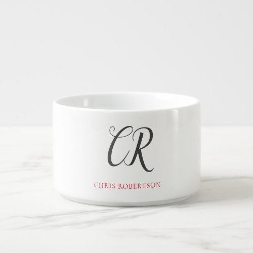 Calligraphy Monogram Name Black Grey Custom Gift Bowl