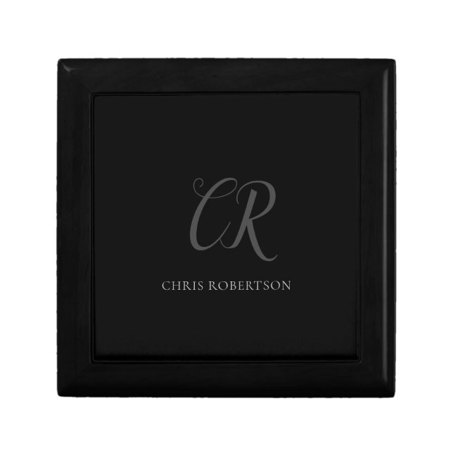 Calligraphy Monogram Name Black Grey Custom Gift Box (Front)