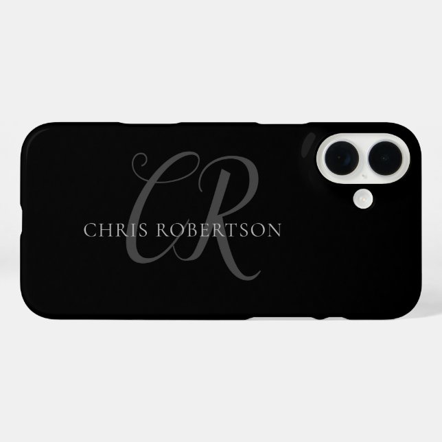 Calligraphy Monogram Name Black Grey Custom Gift Case-Mate iPhone Case (Back (Horizontal))