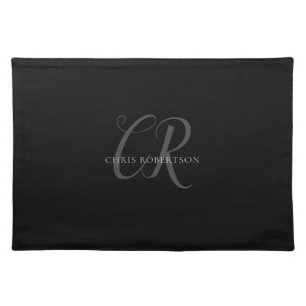 Calligraphy Monogram Name Black Grey Custom Gift Cloth Placemat