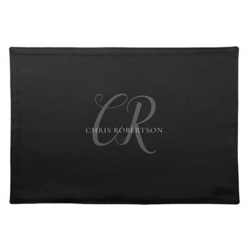 Calligraphy Monogram Name Black Grey Custom Gift Cloth Placemat