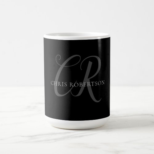 Calligraphy Monogram Name Black Grey Custom Gift Coffee Mug